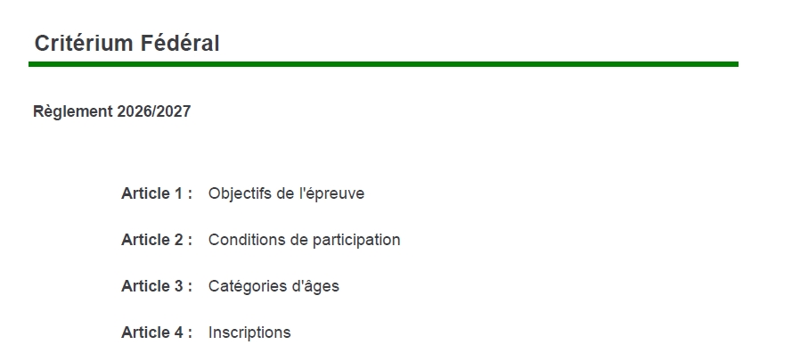 Inscription Critérium Fédéral 2026/2027