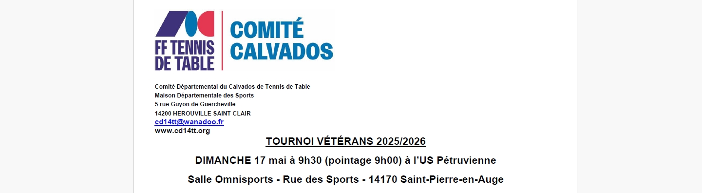 Tournoi Vétérans le 17 mai à St Pierre/Dives